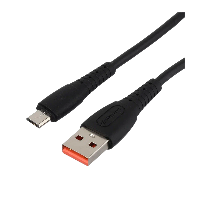 *Кабель GoPower GP07M USB (m)-microUSB (m) 2.4A силикон черный (1/200/800) 