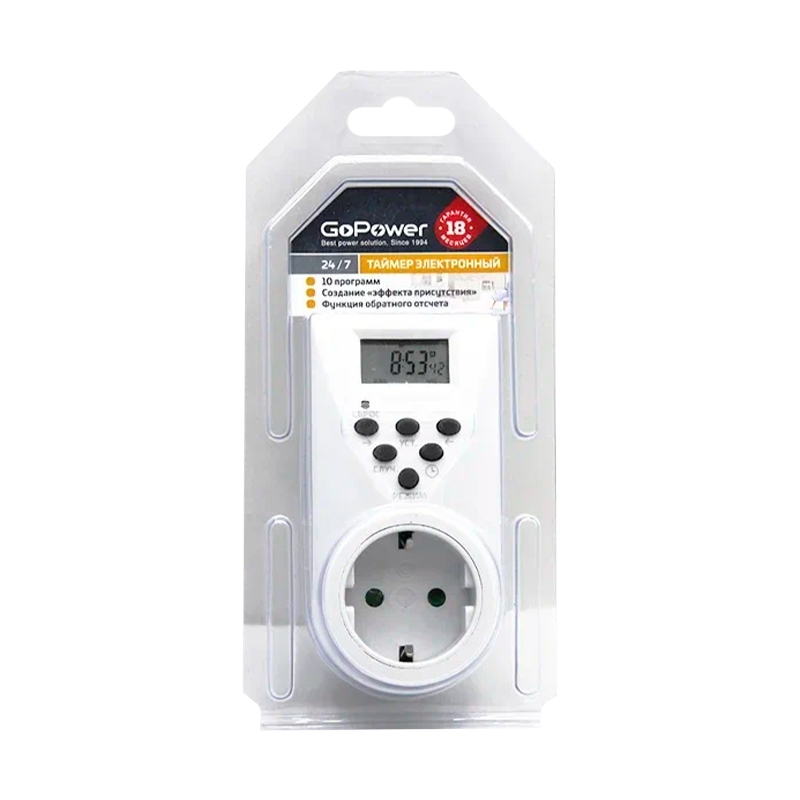 Таймер электронный GoPower Timix 04 16A 3600W 7дн/24ч/1мин (1/12/48)