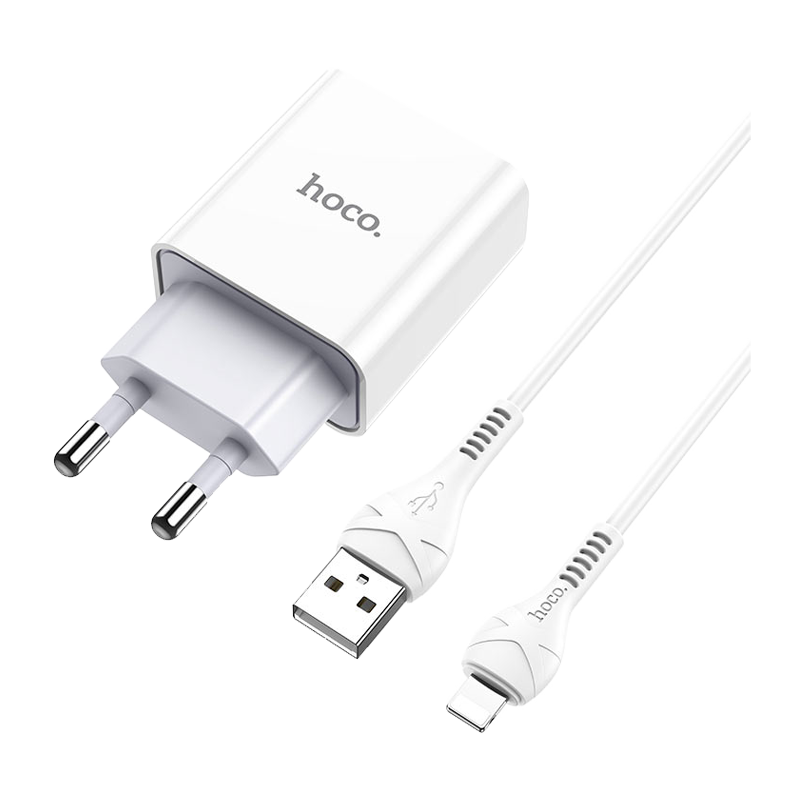 Сетевое З/У HOCO C81A 1USB 2.1A с кабелем Lightning белый (1/23/138)