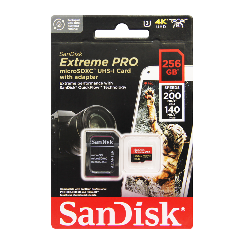 Карта памяти microSD SanDisk Extreme Pro 256GB Class10 A2 UHS-I (U3) 200 МБ/сек CN (Китай) с адаптер