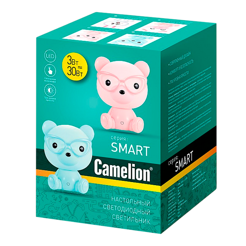 Светильник настольный Camelion KD-890 3W 1LED IP20 на основании сенс. розовый (1/12)