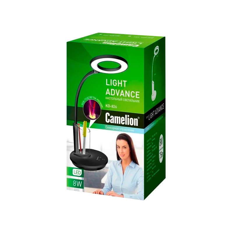 Светильник настольный Camelion KD-826 8W 230V 1LED на основании сенс. черный (1/8)