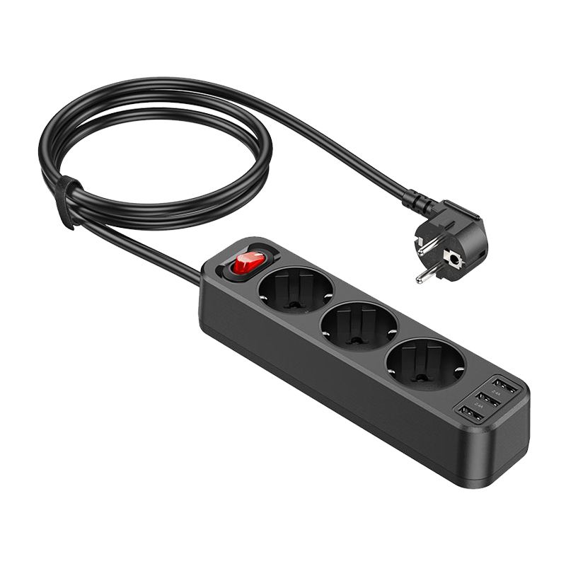 Сетевой фильтр HOCO NS2 3р.С/З 16A 3USB 1.8м черный (1/33)