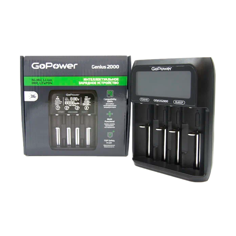З/У для аккумуляторов GoPower Genius2000 Ni-MH/Ni-Cd/Li-ion/IMR/LiFePO4 4 слота (1/40)
