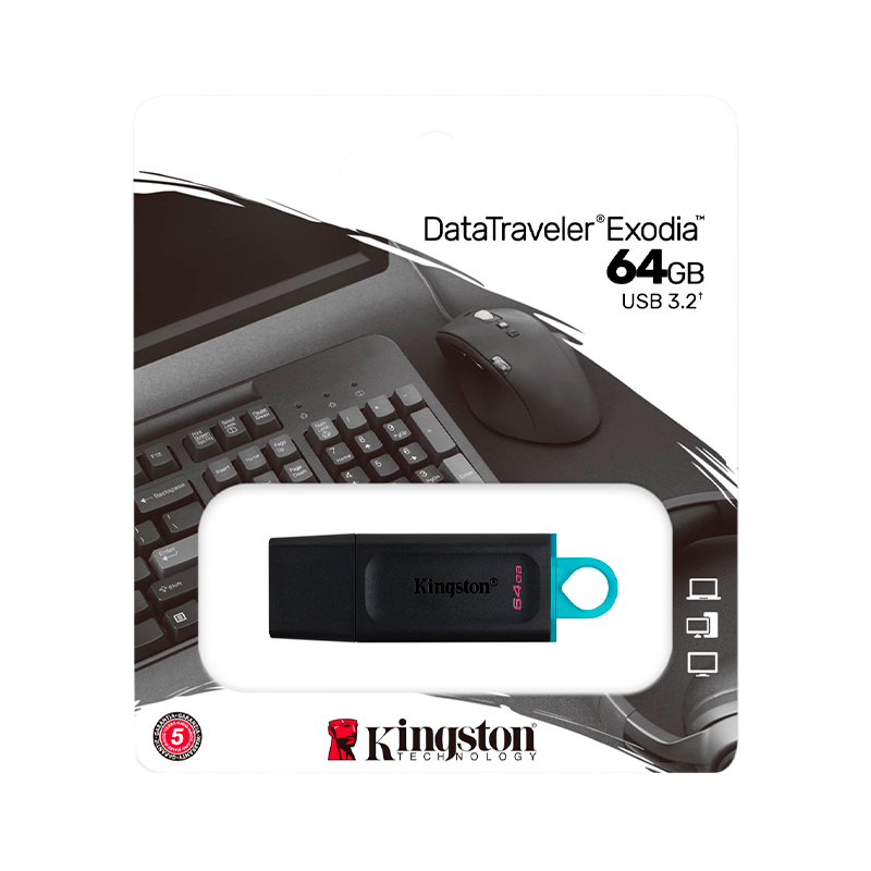 Флеш-накопитель Kingston DataTraveler Exodia 64GB USB3.2 пластик черный голубой