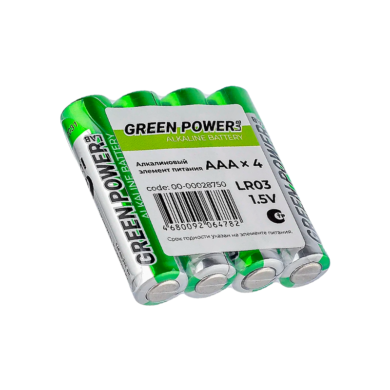Батарейка GREEN POWERlab LR03 AAA Shrink 4 Alkaline 1.5V (4/40/1000)