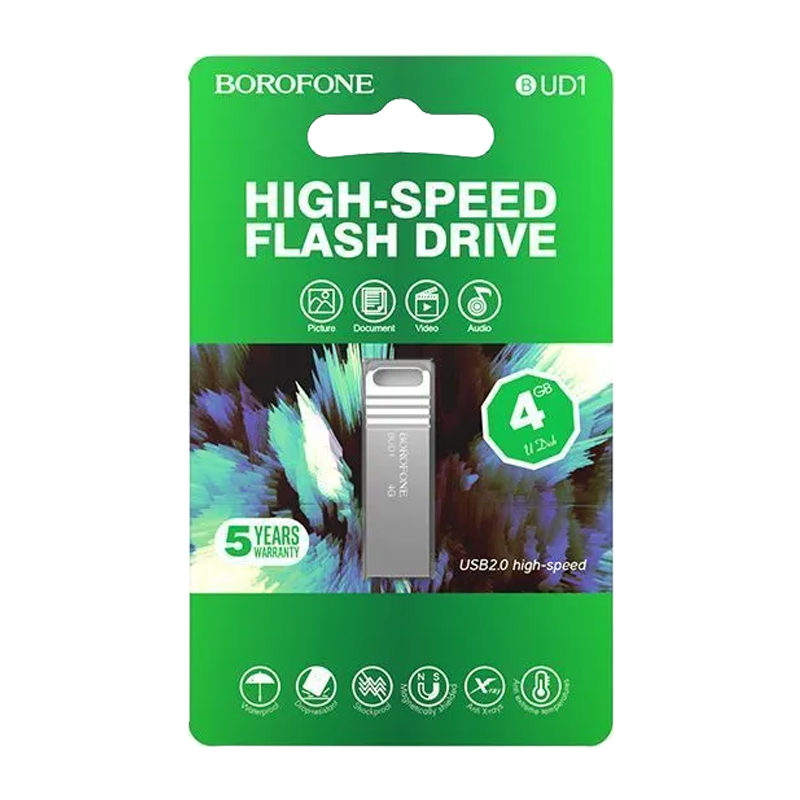 Флеш-накопитель Borofone Nimble BUD1 4GB USB2.0 металл серебряный (1/40/320)
