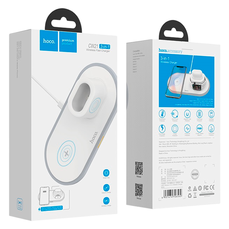 Беспроводное З/У HOCO CW21 2.0A 10W Apple Watch+Airpods белый (1/44)