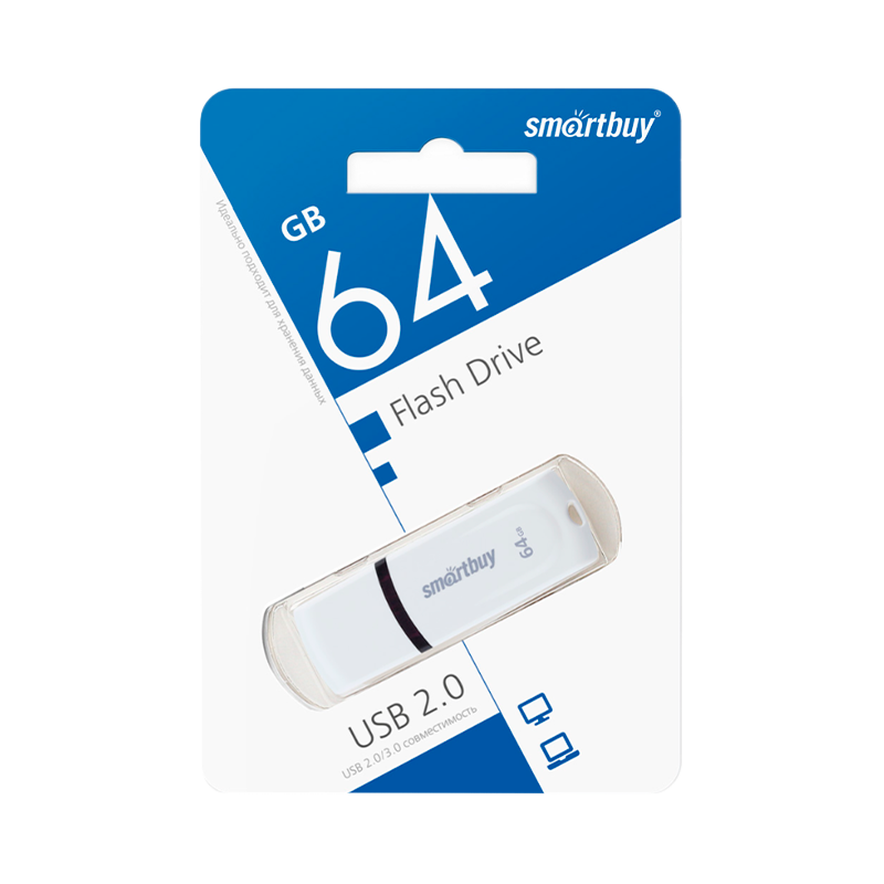 Флеш-накопитель Smartbuy Paean 64GB USB2.0 пластик белый