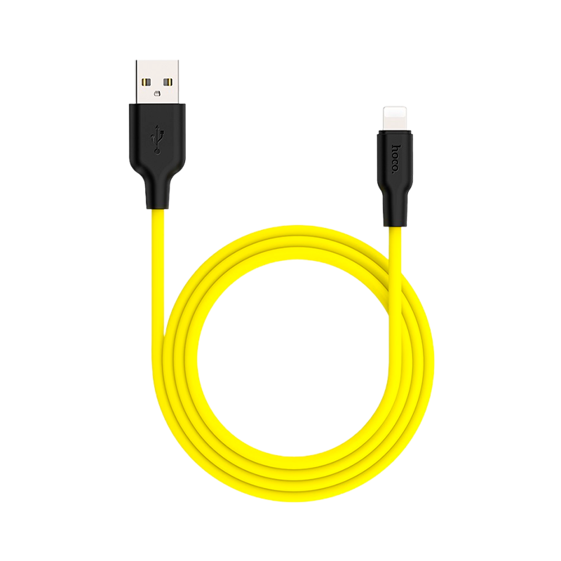 Кабель HOCO X21 Plus USB (m)-Lightning (m) 1.0м 2.4A силикон черный желтый (1/28/168)