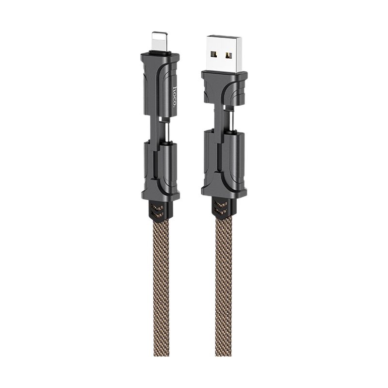 Кабель HOCO S22 USB (m)-Lightning/2xType-C 1.2м 3.0A ткань черный (1/16/160)