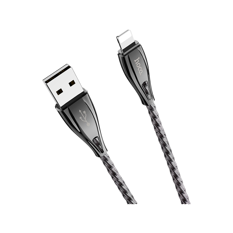 Кабель HOCO U56 USB (m)-Lightning (m) 1.2м 2.4A металл серый (1/28/168)