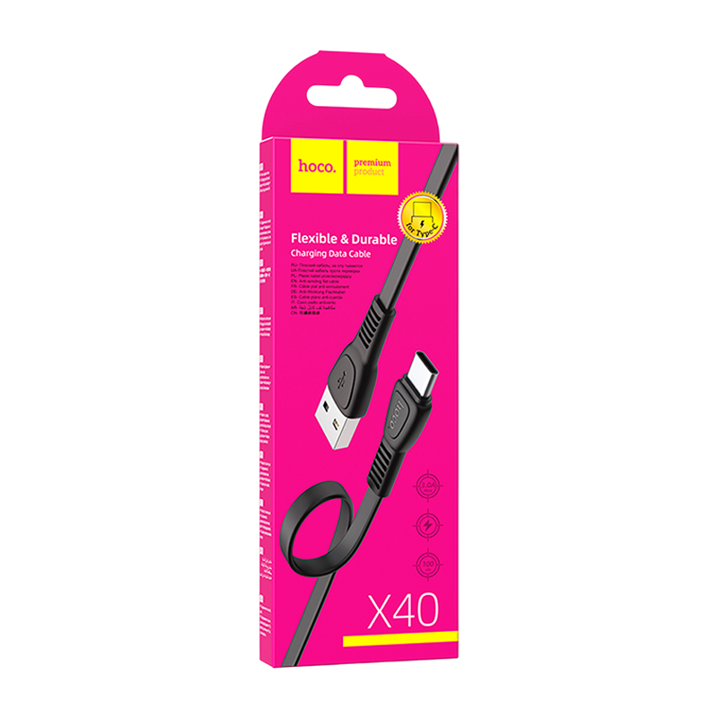 Кабель HOCO X40 USB (m)-Type-C (m) 1.0м 2.4A TPE черный (1/33/330)