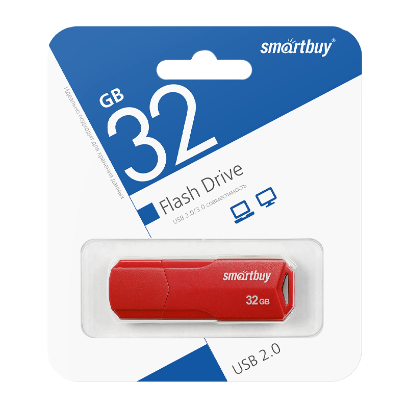 Флеш-накопитель Smartbuy Clue 32GB USB2.0 пластик красный
