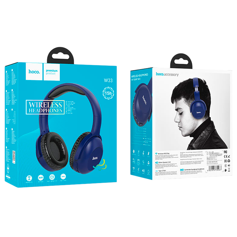 Наушники полноразмерные HOCO W33 bluetooth 5.0 с микр. microSD синий (1/30)