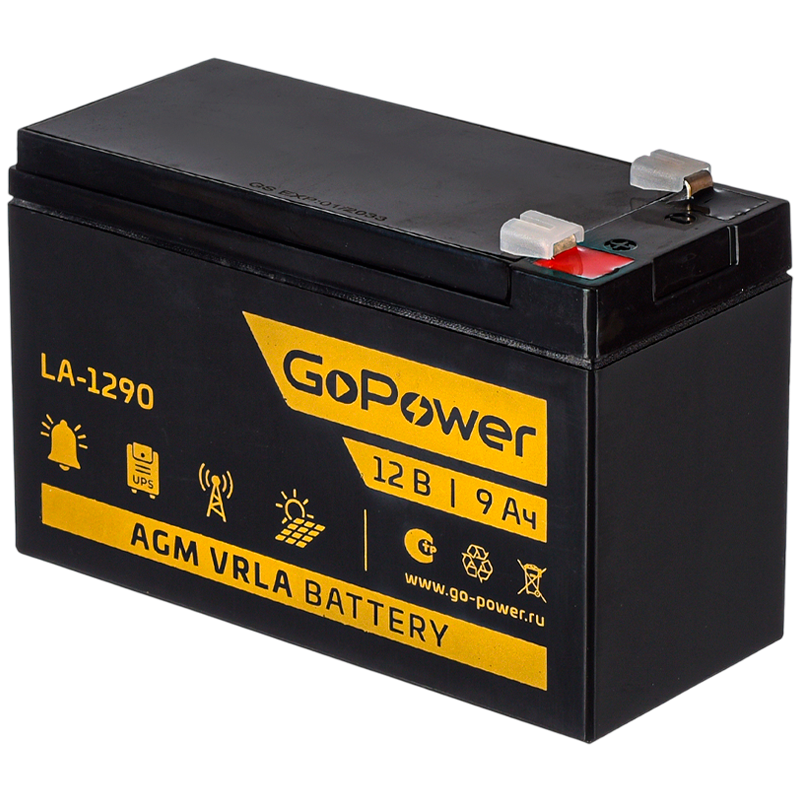 Аккумулятор свинцово-кислотный GoPower LA-1290 12V 9Ah клеммы T2/ F2 (1/5)