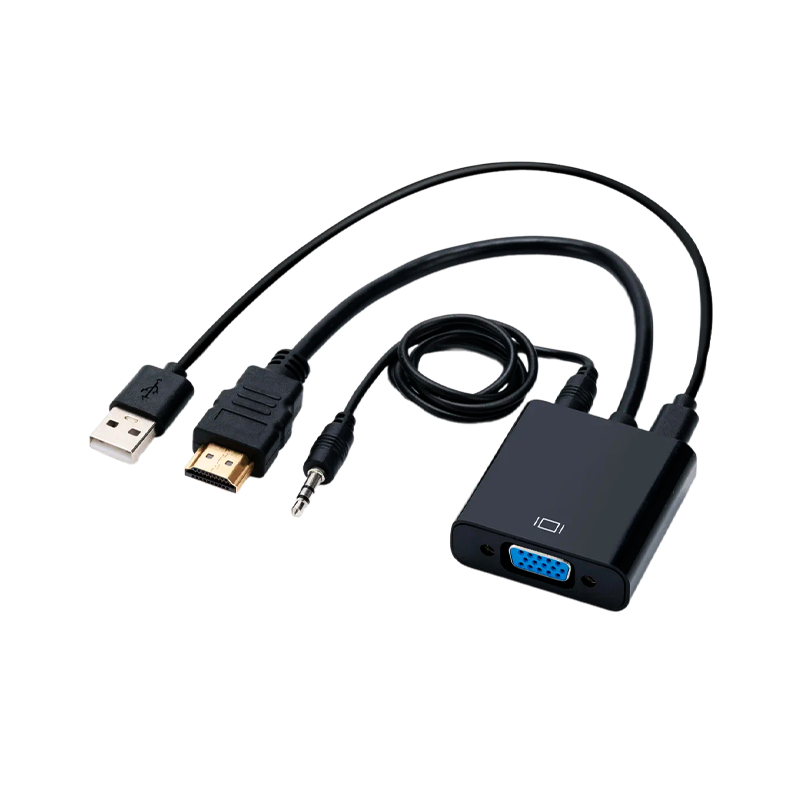 Переходник GoPower HDMI (m)-VGA (f) с питанием со звуком черный Premium Zip-Lock c подвесом (1/200)