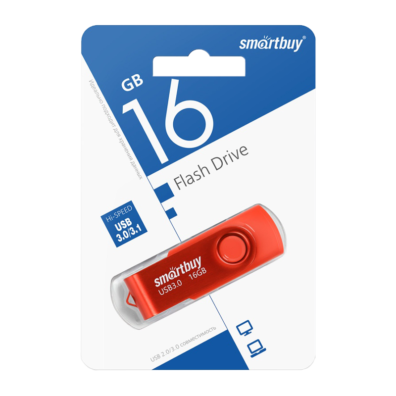 Флеш-накопитель Smartbuy Twist 16GB USB3.0 пластик красный