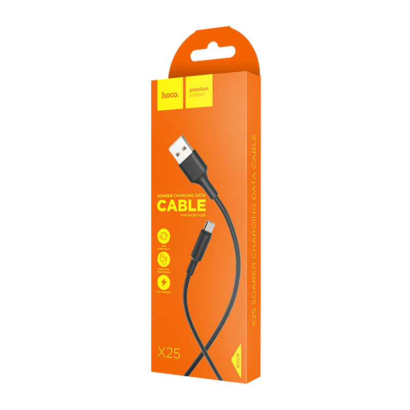 Кабель HOCO X25 USB (m)-microUSB (m) 1.0м 2.0A ПВХ черный (1/30/300)