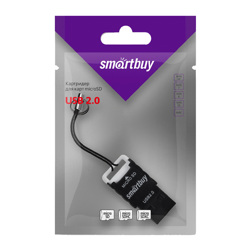 Картридер Smartbuy 707 USB2.0 microSD черный (1/20)