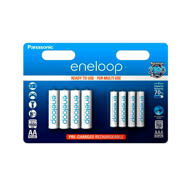 Аккумулятор предзаряженный RTU Panasonic HR03 AAA BL4+4 NI-MH eneloop 750mAh+1900mAh (8/80/320)