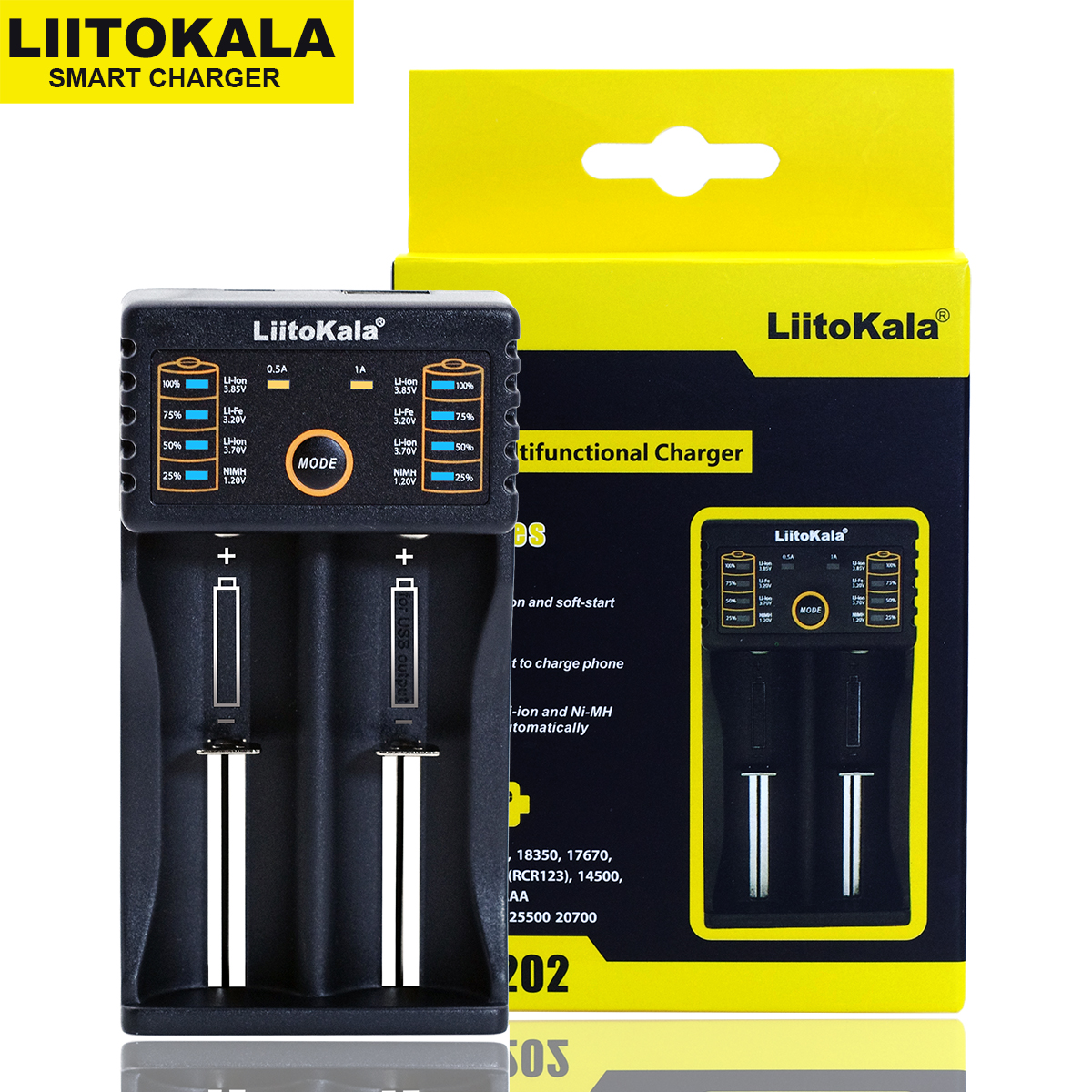 З/У для аккумуляторов LiitoKala Lii-202 AA/AAA/Крона/C/D Ni-MH/Ni-Cd 2 слота