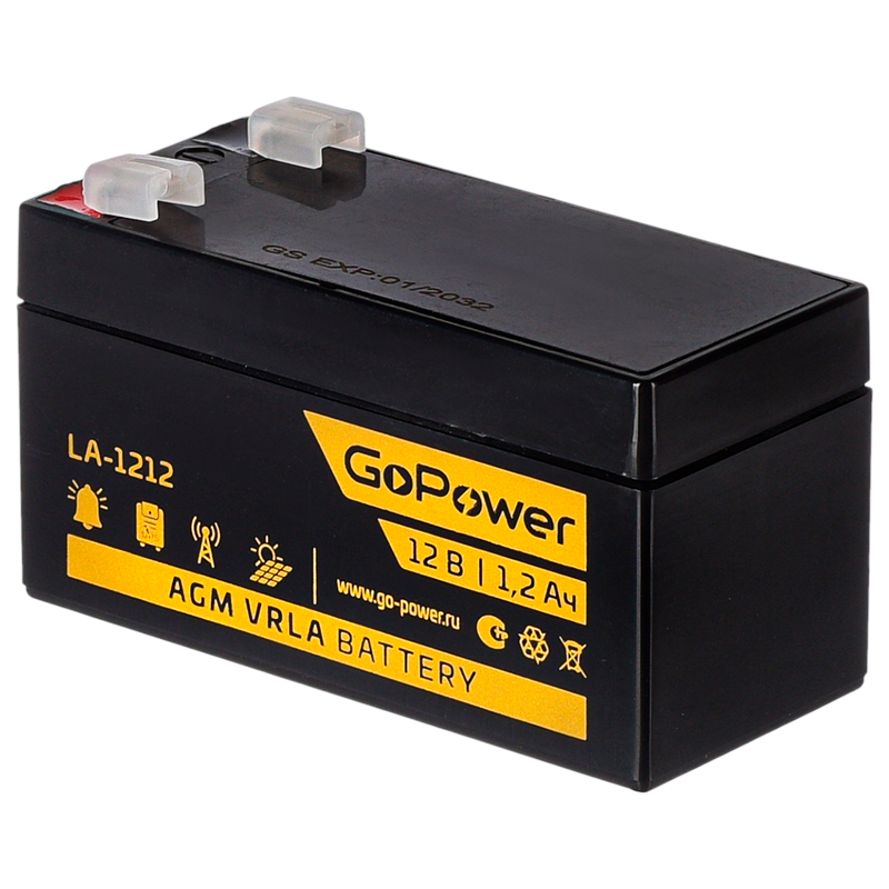 Аккумулятор свинцово-кислотный GoPower LA-1212 12V 1.2Ah клеммы T1/ F1 (1/20)