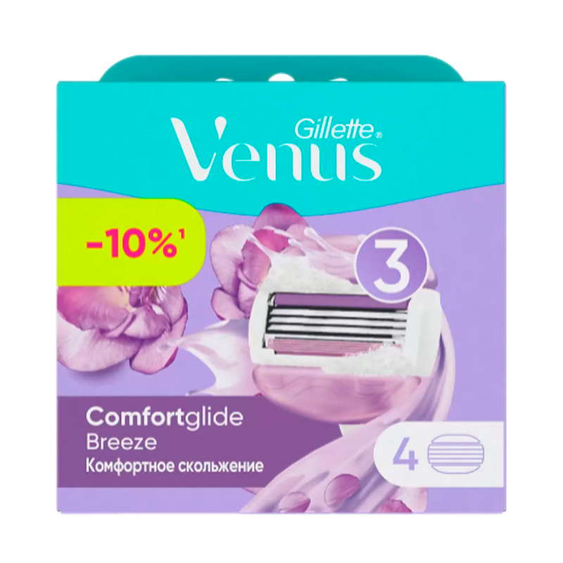 Сменные кассеты Gillette VENUS Breeze 3 лезвия 4шт. (цена за 1 шт) (4/40)