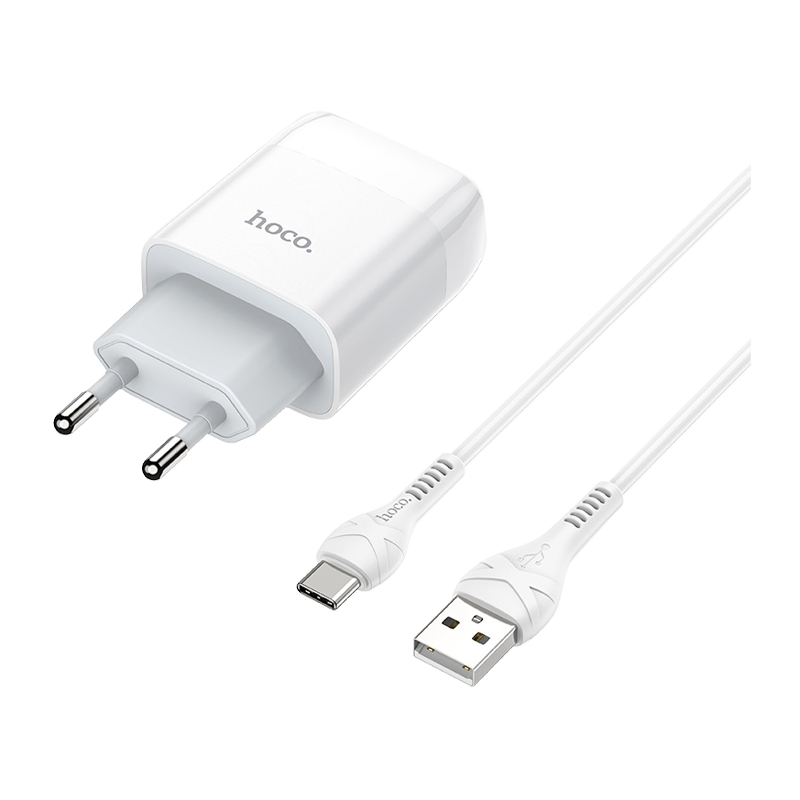 Сетевое З/У HOCO C72A 1USB 2.1A с кабелем Type-C белый (1/30/180)