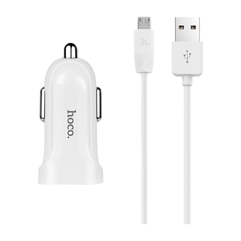 Автомобильное З/У HOCO Z2 1USB 1.5A с кабелем microUSB белый (1/28/280)