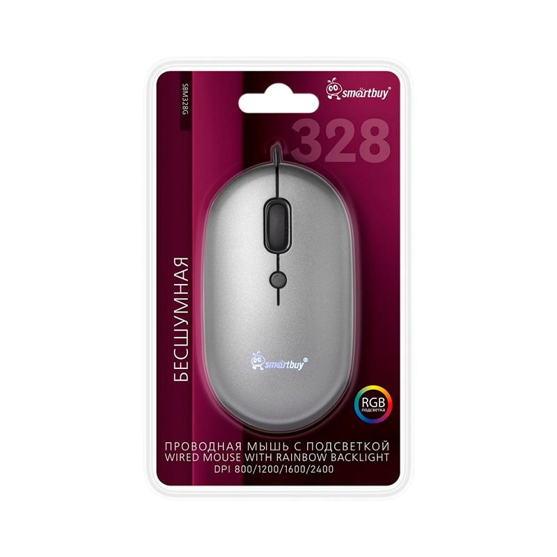 Мышь проводная Smartbuy 328 бесшумная серый (1/40)