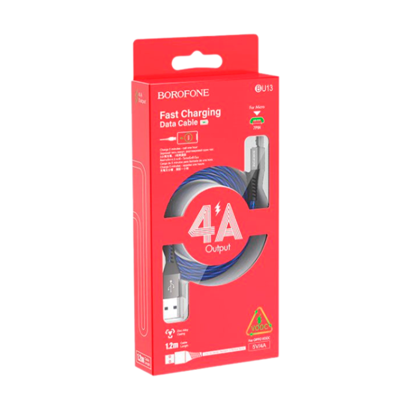 Кабель Borofone BU13 USB (m)-microUSB (m) 1.0м 4.0A нейлон черный (1/36/144)