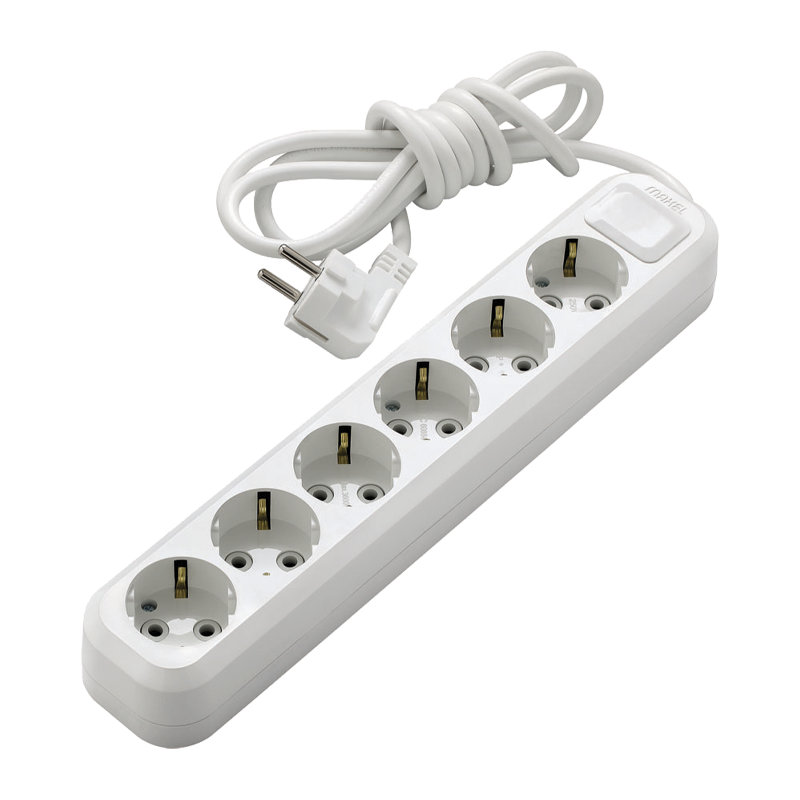 Удлинитель Makel 6р.С/З 16A 2.0м 2x1мм² IP20 белый MGP182 (1/12)