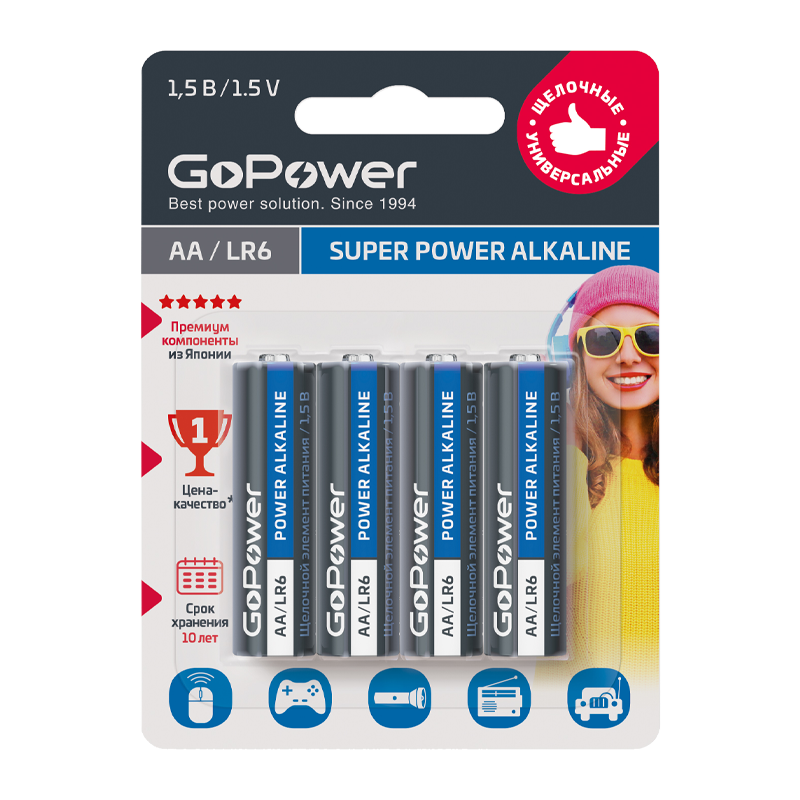 Батарейка GoPower LR6 AA BL4 Alkaline 1.5V (4/48/576)