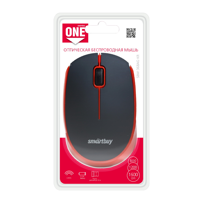 Мышь беспроводная Smartbuy 368AG ONE классическая USB черный красный (1/40)