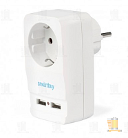 Сетевой переходник Smartbuy универсальный 1р.С/З 1USB белый