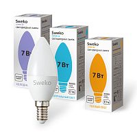 Лампа светодиодная Sweko C35 E14 7W 3000К 230V свеча (1/5/100)