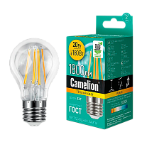 Лампа светодиодная филамент Camelion A60 E27 20W 4500К 207-244V груша прозрачная (1/10/100)