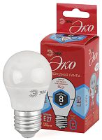 Лампа светодиодная ЭРА P45 E27 8W 4000К 220-240V шар Eco (1/10/100)