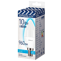 Лампа светодиодная Ergolux E14 10W 4500К 172-265V свеча (1/10/100)
