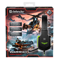 Наушники полноразмерные Defender G-320 Warhead с микр. игровые черный зеленый (1/20)