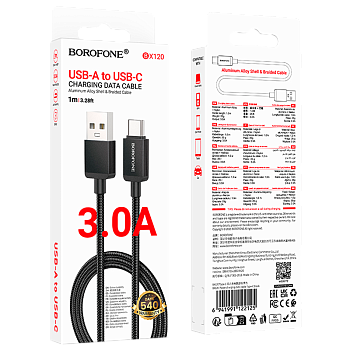 Кабель Borofone BX120 USB (m)-Type-C (m) 1м 3.0A нейлон черный (1/360)