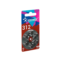 Батарейка Космос ZA312 BL6 Zinc Air 1.45V (6/60/3000)