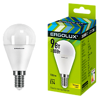 Лампа светодиодная Ergolux G45 E14 9W 3000К 172-265V шар (1/10/100)