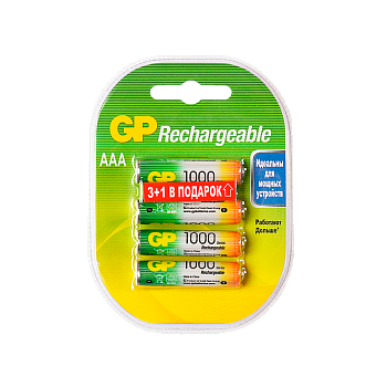 Аккумулятор бытовой GP HR03 AAA BL3+1 NI-MH 1.2V 1000mAh в пластиковой упаковке