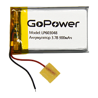Аккумулятор Li-Pol GoPower LP603048 PK1 3.7V 900mAh с/з (1/10/250)