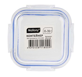 Контейнер Mallony CRISTALLINO 300мл жаропрочное стекло пласт.крышка (1/12)