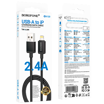 Кабель Borofone BX120 USB (m)-Lightning (m) 1м 2.4A нейлон черный