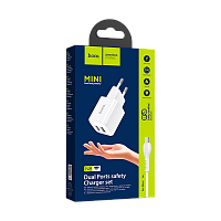 Сетевое З/У HOCO N8 2USB 2.4A с кабелем microUSB белый (1/12/120) 