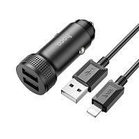 Автомобильное З/У HOCO Z49 2USB 2.4A с кабелем microUSB серый (1/13/130) 